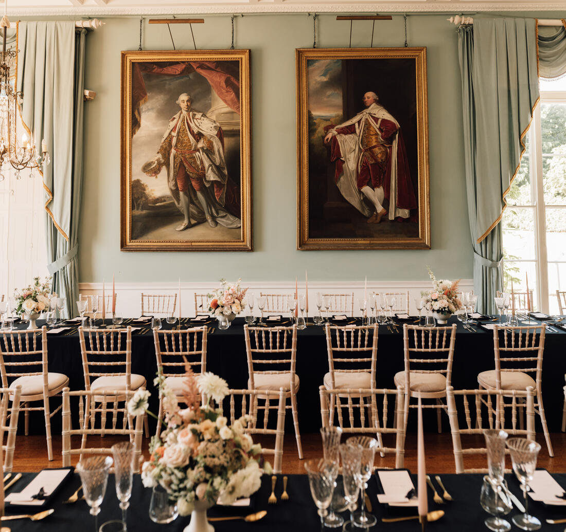 Dining room in Birdsall House set for a wedding
