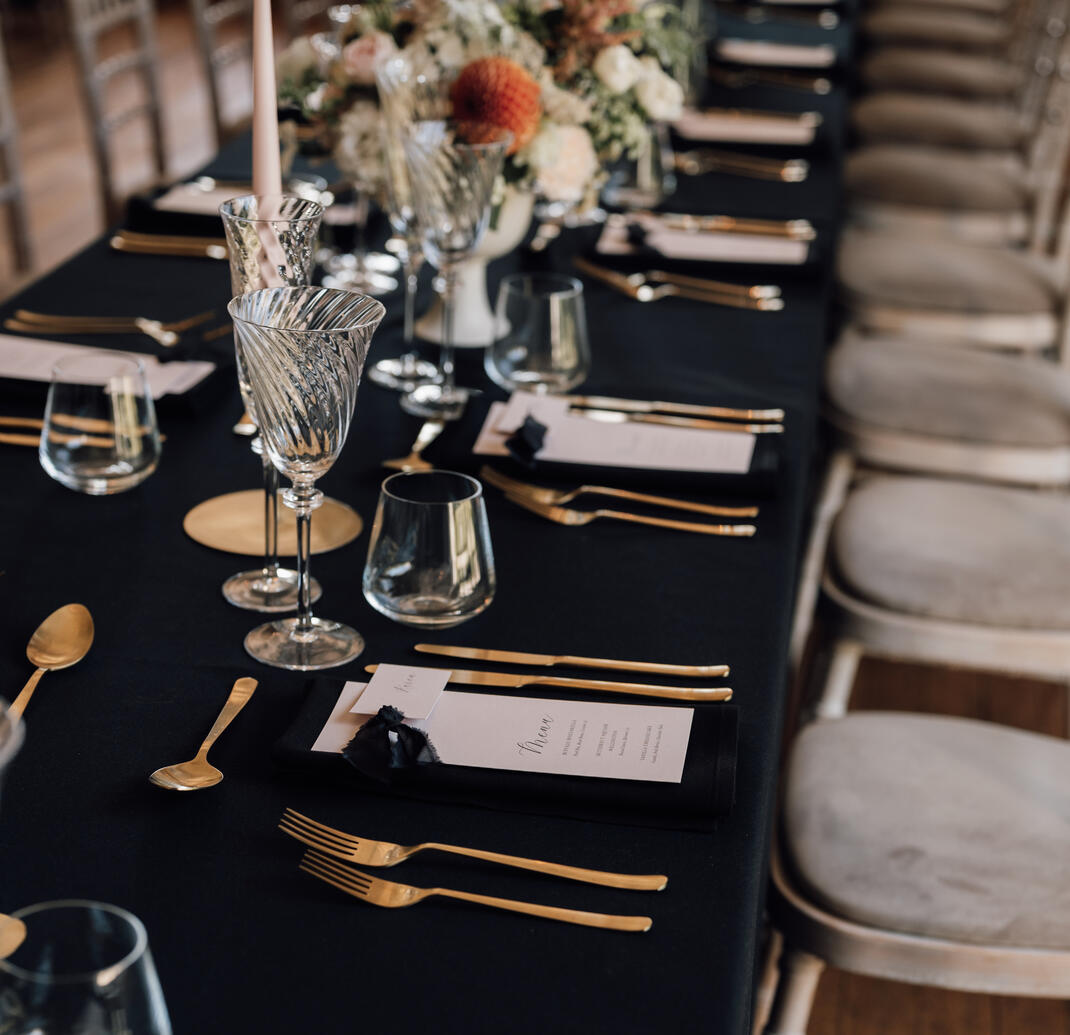 Dining table in Birdsall House styled for a wedding Dining table in Birdsall House styled for a wedding